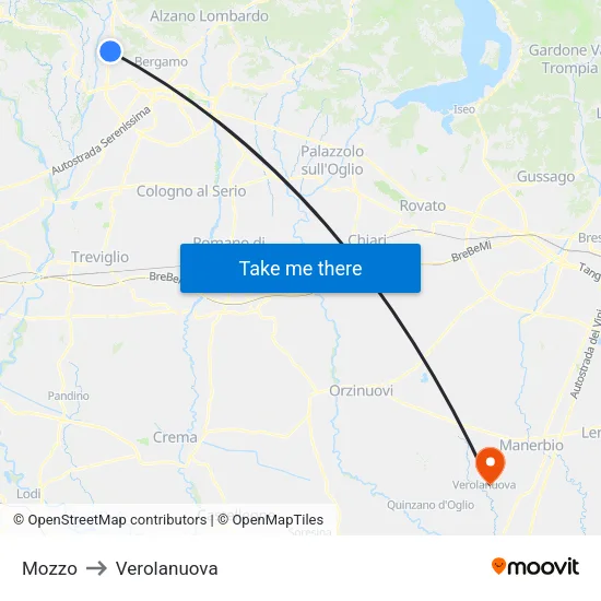 Mozzo to Verolanuova map