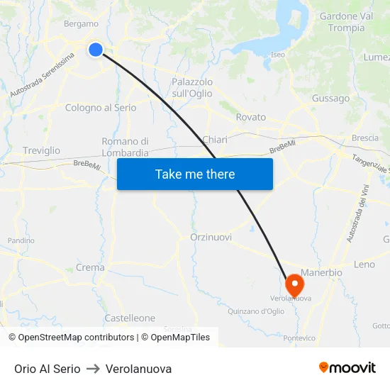 Orio Al Serio to Verolanuova map