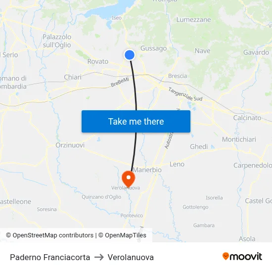 Paderno Franciacorta to Verolanuova map