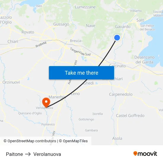 Paitone to Verolanuova map