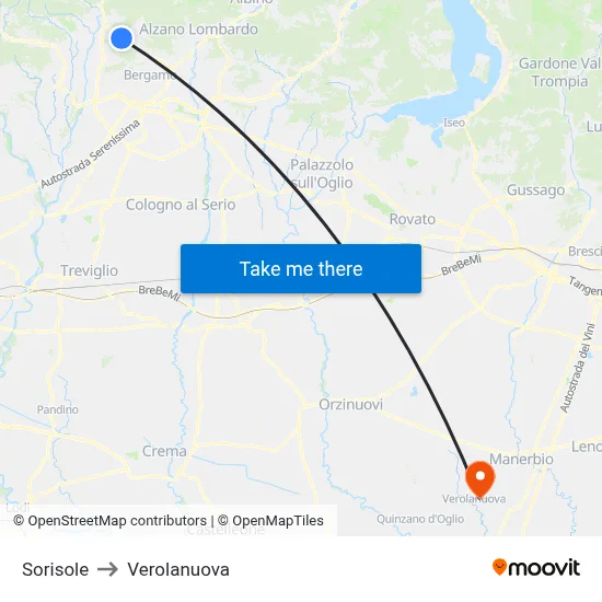 Sorisole to Verolanuova map