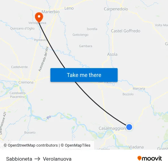 Sabbioneta to Verolanuova map