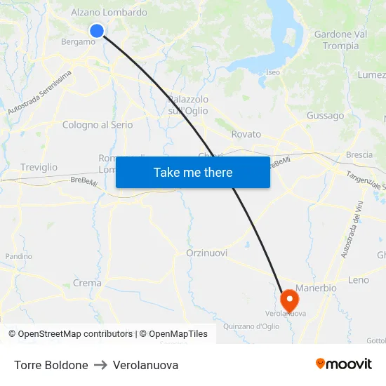 Torre Boldone to Verolanuova map
