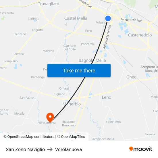 San Zeno Naviglio to Verolanuova map