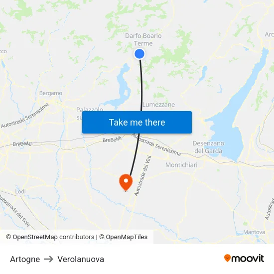 Artogne to Verolanuova map