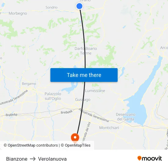 Bianzone to Verolanuova map