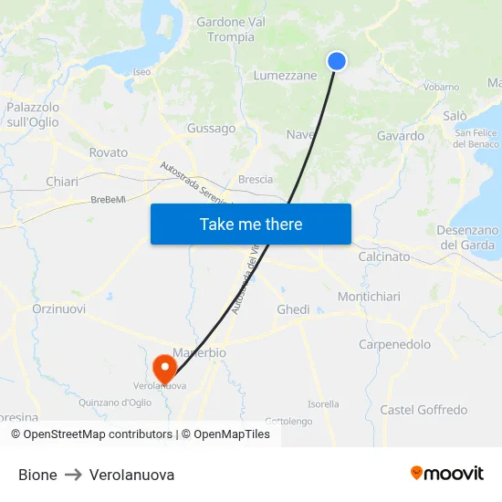 Bione to Verolanuova map