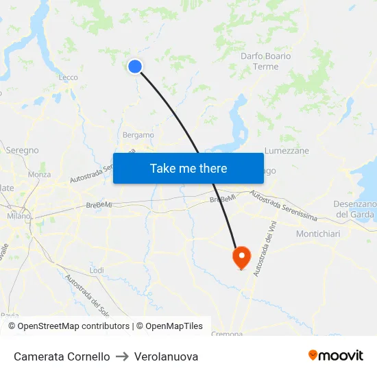 Camerata Cornello to Verolanuova map