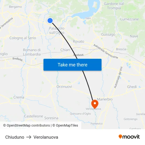 Chiuduno to Verolanuova map