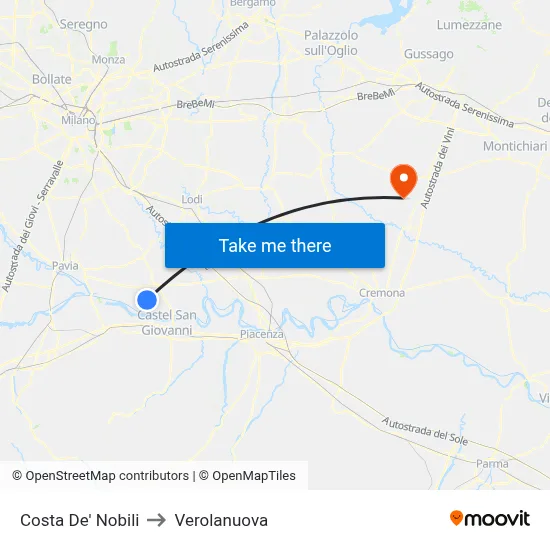 Costa de' Nobili to Verolanuova map
