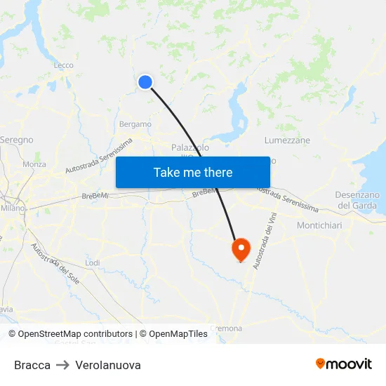 Bracca to Verolanuova map