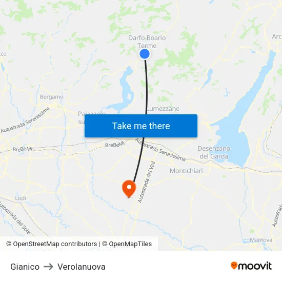 Gianico to Verolanuova map