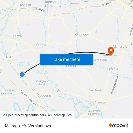 Mairago to Verolanuova map