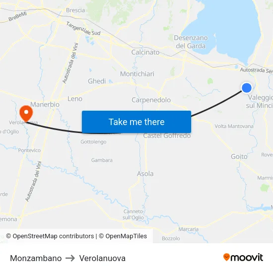 Monzambano to Verolanuova map