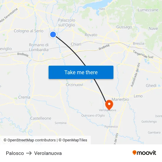 Palosco to Verolanuova map