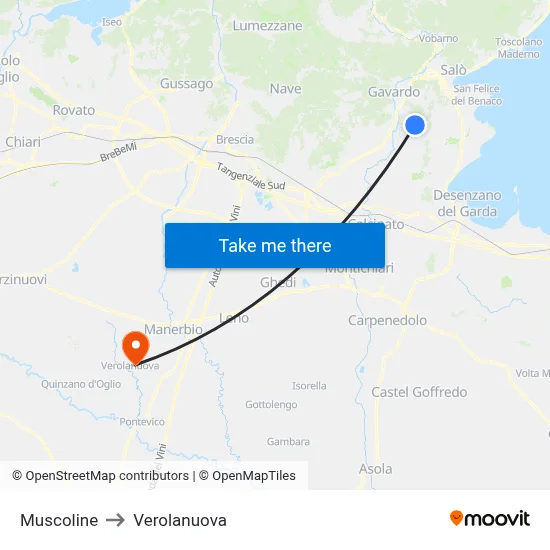 Muscoline to Verolanuova map