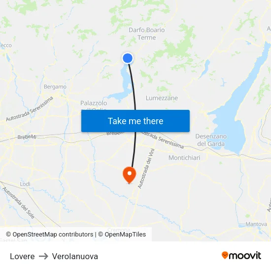 Lovere to Verolanuova map