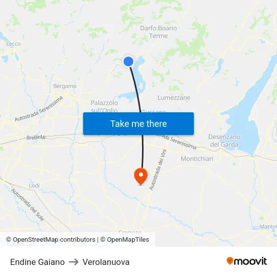 Endine Gaiano to Verolanuova map