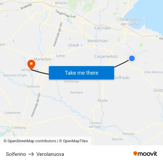 Solferino to Verolanuova map