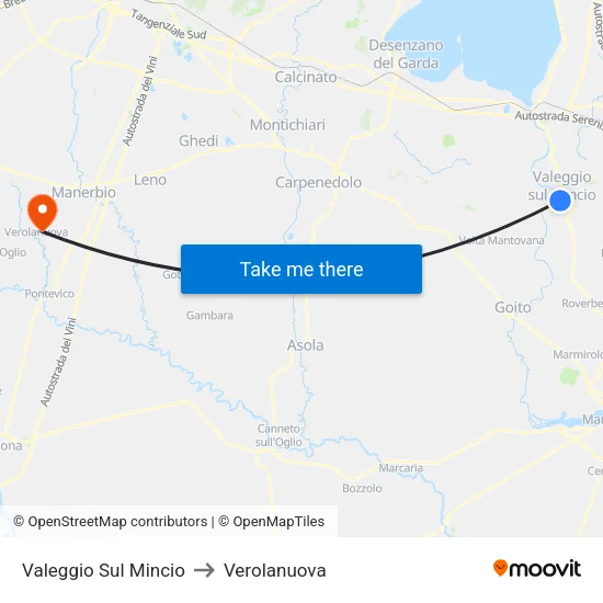 Valeggio Sul Mincio to Verolanuova map