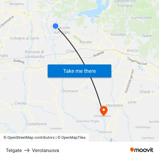 Telgate to Verolanuova map