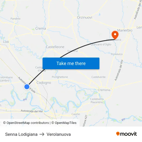 Senna Lodigiana to Verolanuova map