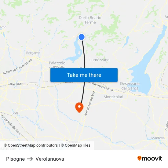 Pisogne to Verolanuova map