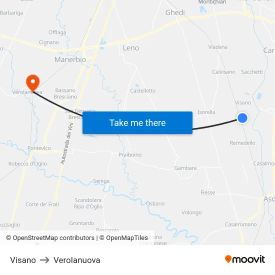 Visano to Verolanuova map