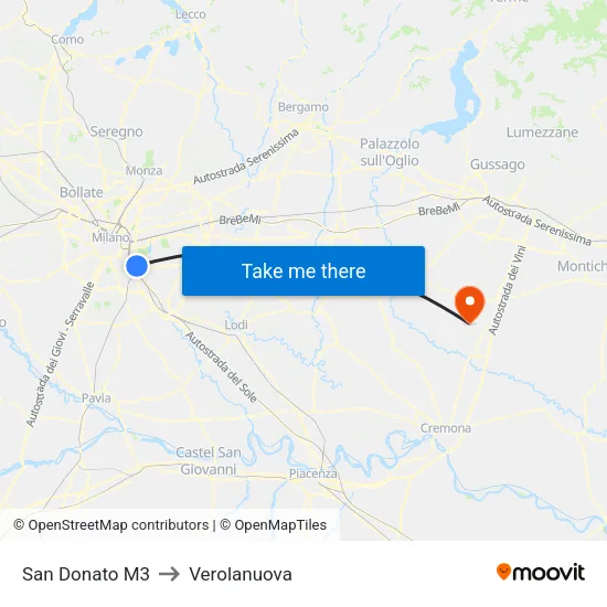 San Donato M3 to Verolanuova map