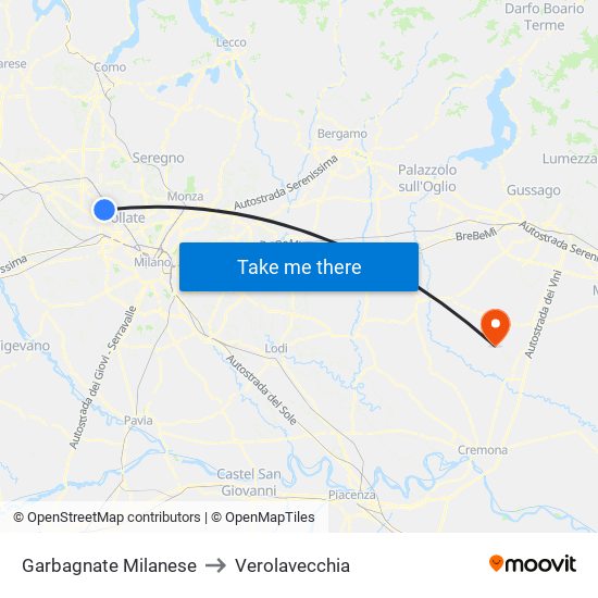 Garbagnate Milanese to Verolavecchia map