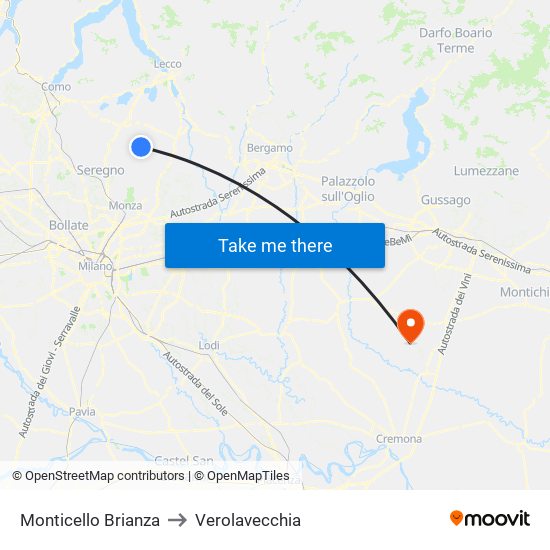 Monticello Brianza to Verolavecchia map