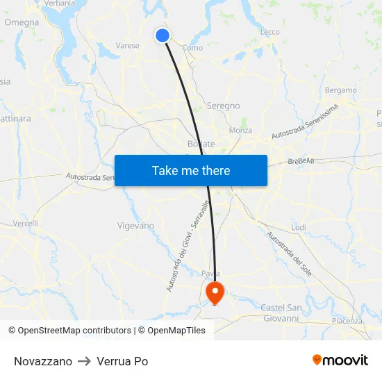 Novazzano to Verrua Po map