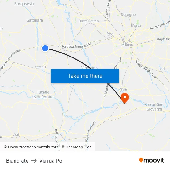 Biandrate to Verrua Po map