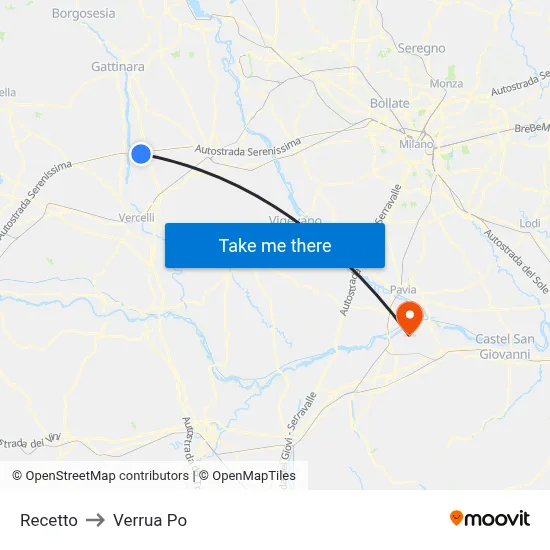 Recetto to Verrua Po map