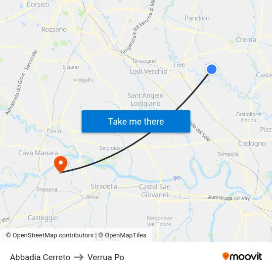 Abbadia Cerreto to Verrua Po map