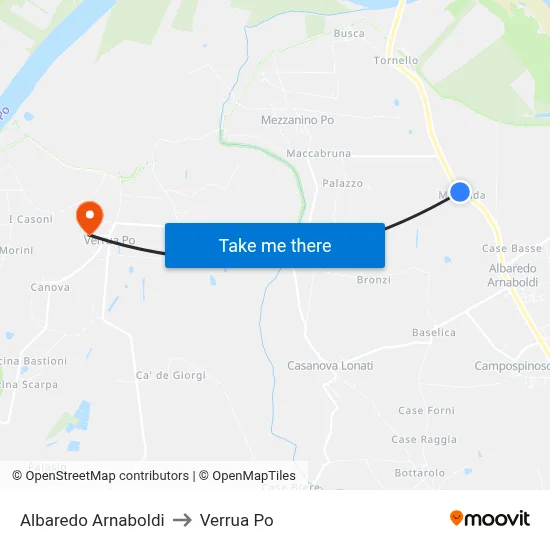 Albaredo Arnaboldi to Verrua Po map