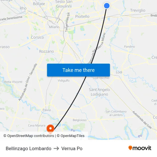 Bellinzago Lombardo to Verrua Po map