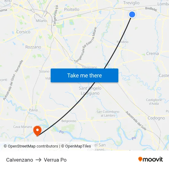 Calvenzano to Verrua Po map