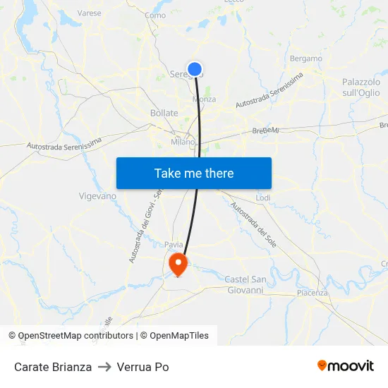 Carate Brianza to Verrua Po map