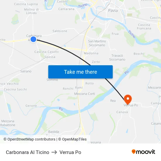 Carbonara Al Ticino to Verrua Po map