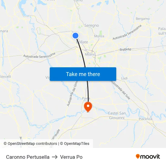 Caronno Pertusella to Verrua Po map