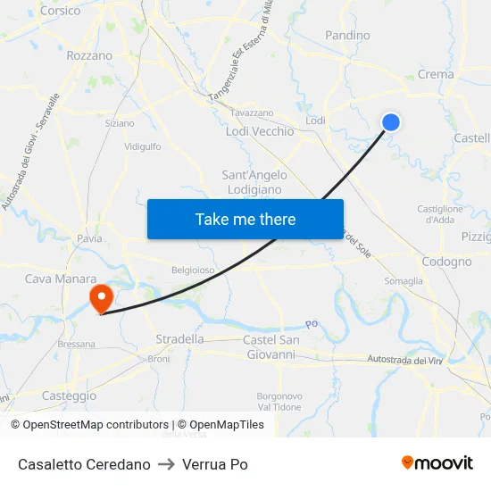 Casaletto Ceredano to Verrua Po map