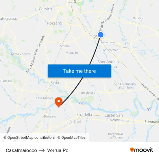 Casalmaiocco to Verrua Po map