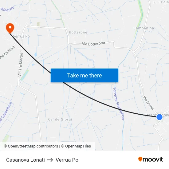 Casanova Lonati to Verrua Po map