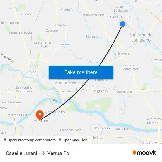 Caselle Lurani to Verrua Po map
