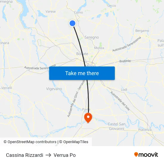 Cassina Rizzardi to Verrua Po map