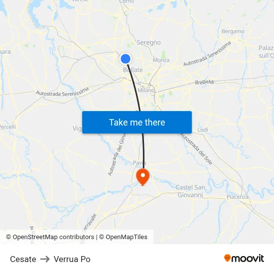 Cesate to Verrua Po map
