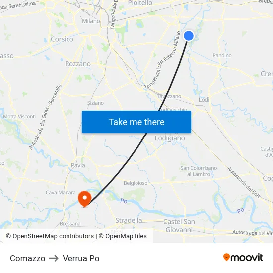 Comazzo to Verrua Po map