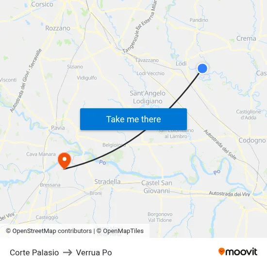 Corte Palasio to Verrua Po map