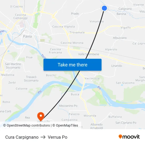 Cura Carpignano to Verrua Po map
